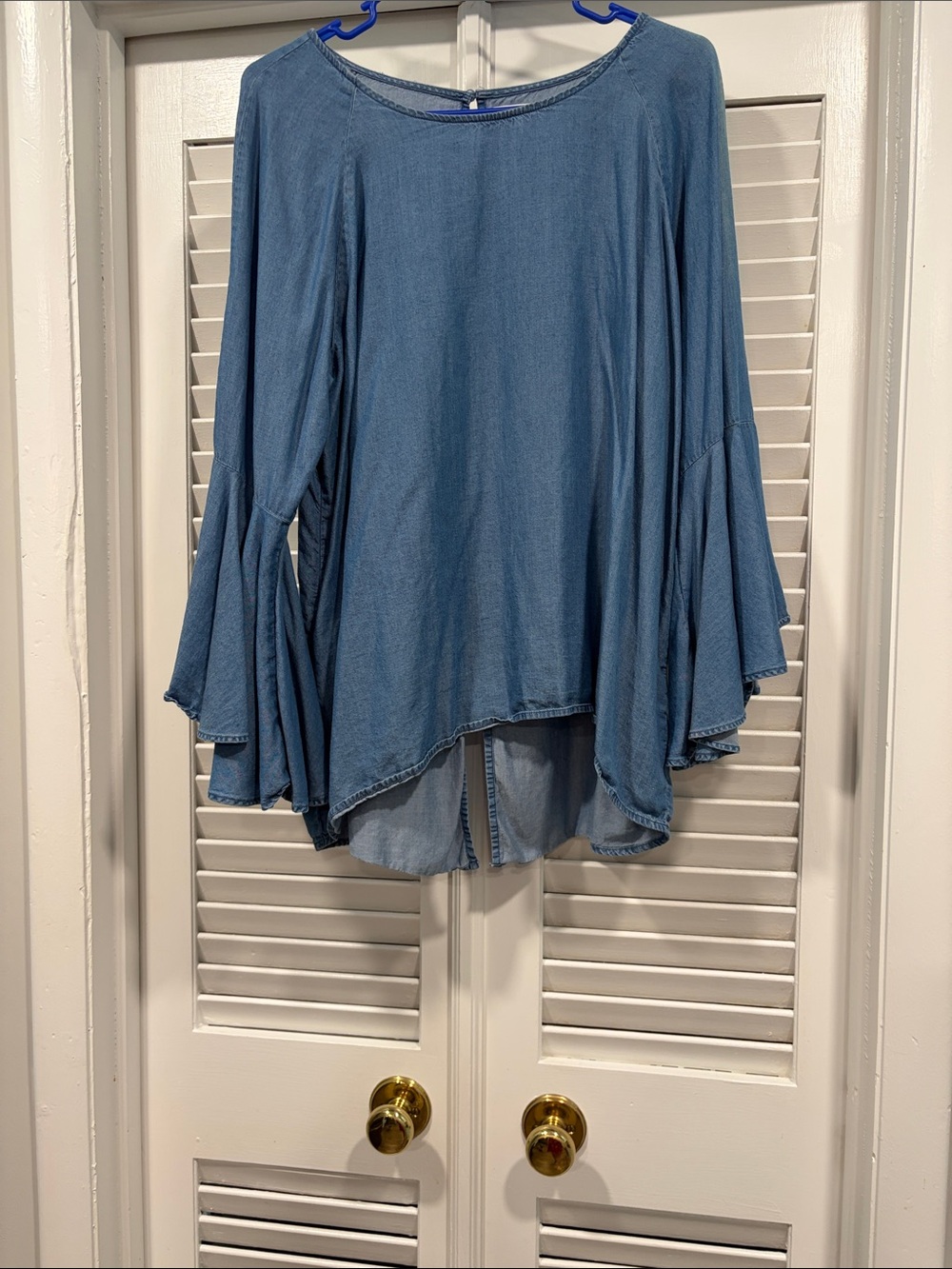 LC Lauren Conrad Denim-Look Blue Bell Sleeve Tunic